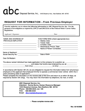 Request for Information From Previous Employer