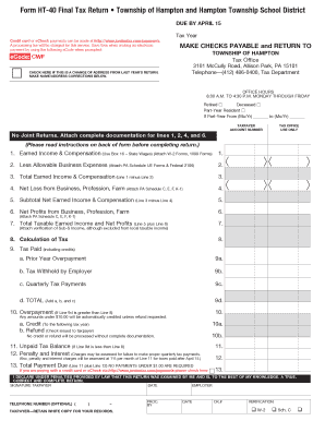 Hampton Township Final Tax Return Form HT-40