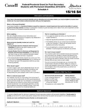 Federal/Provincial Grant for Post-Secondary Students with Permanent Disabilities 2015/2016