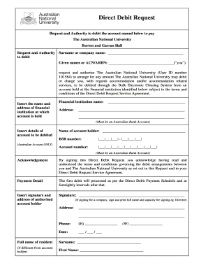 Australian National University Direct Debit Request