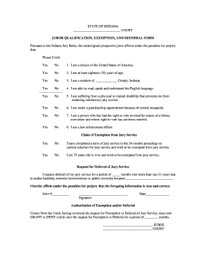 Indiana Juror Qualification Form