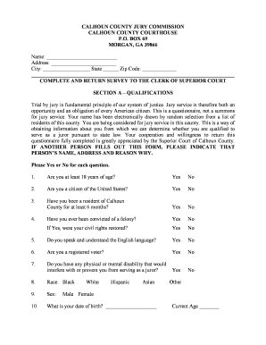 Calhoun County Jury Service Qualification Form