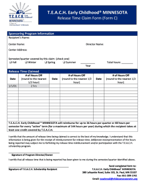 T.E.A.C.H. Minnesota Release Time Claim Form