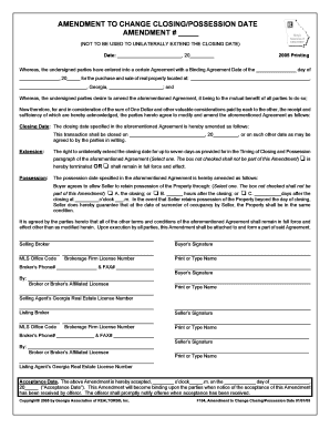 Amendment to Change Closing/Possession Date