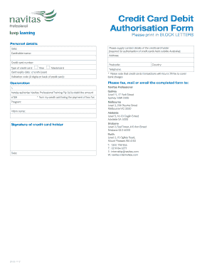 Credit Card Debit Authorisation Form