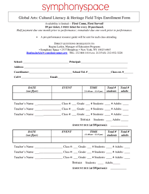 Cultural Literacy Field Trip Enrollment Form