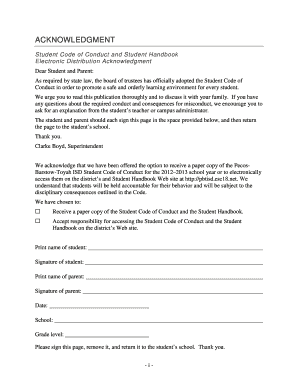 Student Code of Conduct Acknowledgment Form