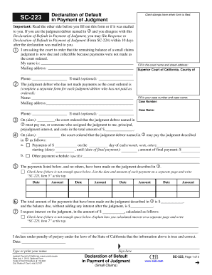 Declaration of Default in Payment of Judgment