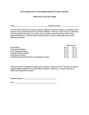 Texas Employee Election Form