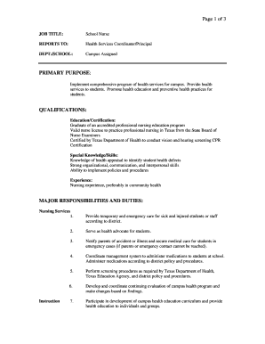 School Nurse Job Description