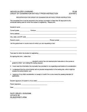 Credit by Examination Registration Form