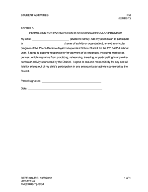 Student Activities Permission Form