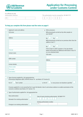 Application for Processing under Customs Control