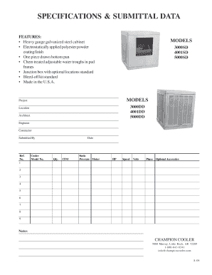 Champion Cooler Specifications and Submittal Data
