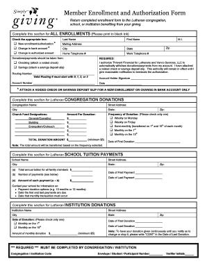 Lutheran Donation and Tuition Payment Authorization Form