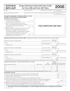 Oregon Working Family Child Care Credit Form