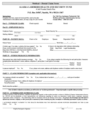 Alaska Laborers Health and Security Fund Dental Claim Form