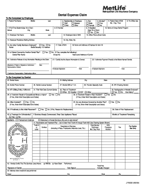 MetLife Dental Expense Claim Form