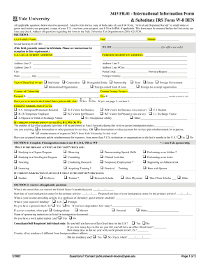 International Information Form & Substitute IRS Form W-8 BEN