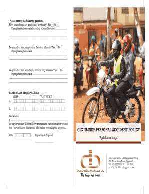 CIC Jilinde Personal Accident Policy Proposal Form