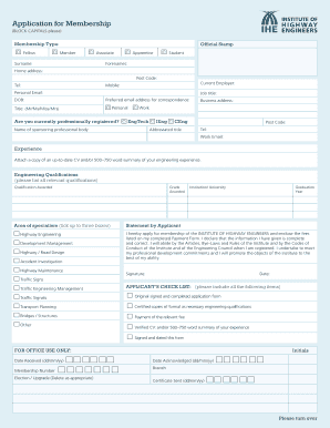 Institute of Highway Engineers Membership Application