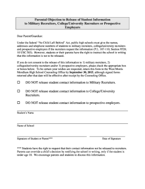 Parental Objection to Student Information Release