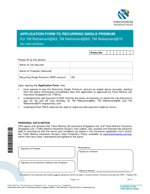 Tokio Marine Retirement Insurance Application Form