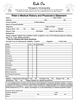 Rider's Medical History and Physician's Statement