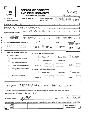 FEC Form 3 Report of Receipts and Disbursements