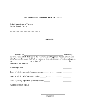 Itemized and Verified Bill of Costs