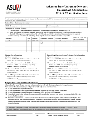 Arkansas State University-Newport Financial Aid Verification Forms