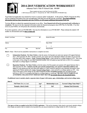 2014-2015 Verification Worksheet