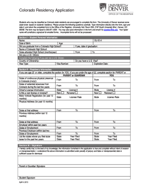 Colorado Residency Application Form