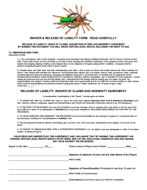 Paintball Liability Waiver Form