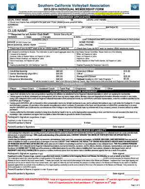 Southern California Volleyball Association Membership Form