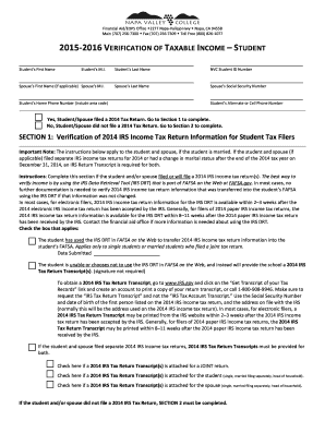 2015-2016 Verification of Taxable Income – Student