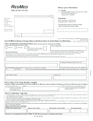 Form W-8BEN Certificate of Foreign Status