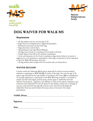 Dog Waiver for Walk MS