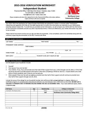2015-2016 Verification Worksheet