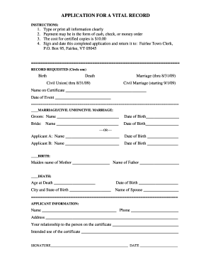 Vital Record Application Form