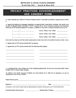 Privacy Practices Acknowledgement and Consent Form