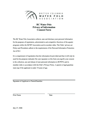 BC Water Polo Privacy Consent Form