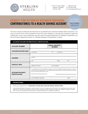 Request for Return of Mistaken Individual HSA Contribution