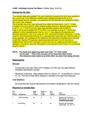 North Carolina Individual Income Tax Return