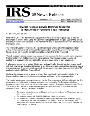 IRS Tax Transcript Request