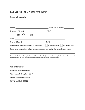 FRESH GALLERY Interest Form - springfieldartsorg