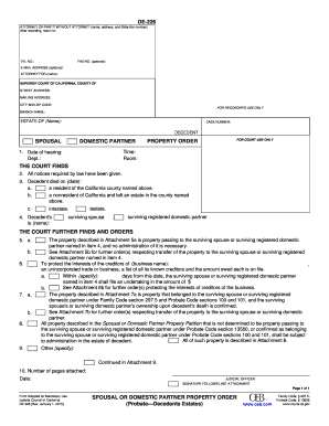 California Spousal Domestic Partner Property Order