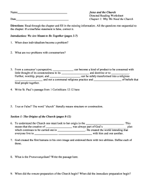 Jesus and the Church Directed Reading Worksheet