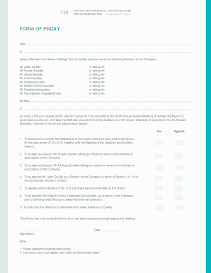 Hemas Holdings PLC Annual General Meeting Proxy Form