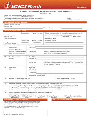 Outward Remittance Application Form - Wire Transfer